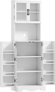 HOMCOM Buffet alto cozinha armário de cozinha 4 portas 8 porta-temperos tampo de trabalho prateleira ajustável 60x39,5x179,6cm branco | Aosom Portugal