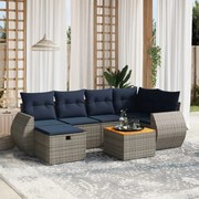 vidaXL 7 pcs conjunto sofás p/ jardim c/ almofadões vime PE cinzento