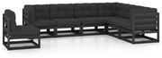 vidaXL 7pcs conjunto longue de jardim c/ almofadões pinho maciço preto