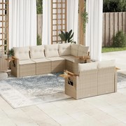 vidaXL 7 pcs conjunto de sofás p/ jardim com almofadões vime PE bege
