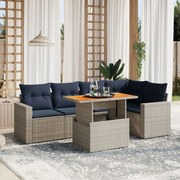 vidaXL 6 pcs conjunto sofás p/ jardim c/ almofadões vime PE cinzento
