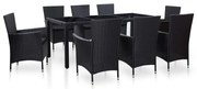 vidaXL Conjunto de jantar para exterior 9 pcs vime PE preto