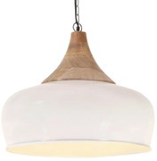 vidaXL Candeeiro teto industrial 45cm E27 ferro branco/madeira maciça