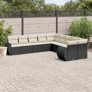 vidaXL 10 pcs conjunto sofás de jardim c/ almofadões vime PE preto
