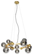 Candeeiro suspenso Art Deco dourado com vidro fumê 12 luzes - David Art Deco