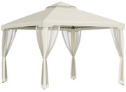 Outsunny Pérgola de Jardim 3x3m Pérgola de Exterior com Duplo Teto de Ventilação 4 Cortinas Laterais 4 Orifícios de Drenagem Creme | Aosom Portugal