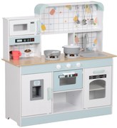 AIYAPLAY Cozinha de Madeira para Crianças com Sons Lavatório Micro-Ondas Máquina de Gelo e Acessórios 88,6x31,7x90,4 cm Branco