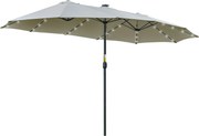 Outsunny Guarda Sol Duplo Jardim 48 Luzes LED Solar Manivela Proteção UV Terraço Resistente Intempéries 450x265x240 cm Cinza Claro | Aosom Portugal