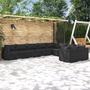 9 pcs conjunto lounge de jardim c/ almofadões vime PE preto