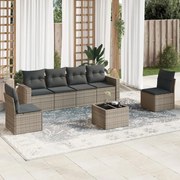vidaXL 7 pcs conjunto sofás p/ jardim c/ almofadões vime PE cinzento