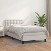 Cama com molas/colchão 100x200 cm couro artificial branco