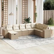 vidaXL 8 pcs conjunto de sofás p/ jardim com almofadões vime PE bege