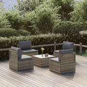 5 pcs conjunto lounge de jardim c/ almofadões vime PE cinzento