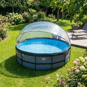 Piscina redonda Stone ø450x122cm com bomba de filtro de areia, cúpula e bomba de calor - cinza