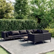 vidaXL 9 pcs conj. lounge jardim c/ almofadões vime PE cinza-escuro