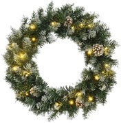 vidaXL Grinalda de Natal com luzes LED 60 cm PVC verde