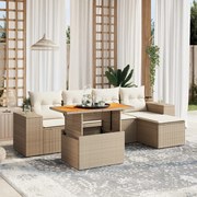 vidaXL 6 pcs conjunto de sofás p/ jardim com almofadões vime PE bege