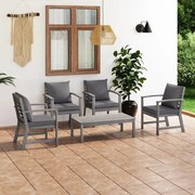 vidaXL 5 pcs conj. lounge jardim c/ almofadões acácia maciça cinzento