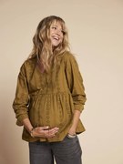 Blusa para gravidez e amamentação em bordado inglês ENVIE DE FRAISE.  azeitona