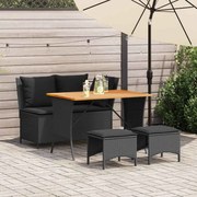 vidaXL 4 pcs conjunto de jardim p/ jardim c/ almofadões vime PE preto