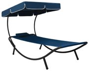vidaXL Espreguiçadeira com toldo e almofada azul