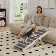 Rampa para Cães Dobrável com Altura Ajustável 41-60 cm e Tapete Antiderrapante 120x50x60 cm Madeira e Cinza