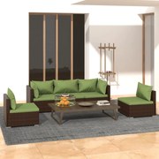 vidaXL 5 pcs conjunto lounge de jardim c/ almofadões vime PE castanho