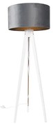 Candeeiro de pé moderno tripé branco com cúpula cinzenta em veludo 50 cm - Tripod Classic Moderno