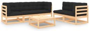 6 pcs conjunto lounge de jardim c/ almofadões pinho maciço