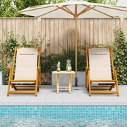 Cadeiras de Praia Dobráveis vidaXL 2 pcs Creme Madeira Sólida de Acácia e Textilene