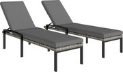 Outsunny Conjunto com 2 Espreguiçadeiras Polyrattan com Encosto Ajustável em 5 Posições até 120kg Cinza Claro | Aosom Portugal