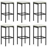 vidaXL Bancos de bar com almofadões 6 pcs vime PE preto