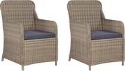 vidaXL Cadeiras de exterior c/ almofadões 2 pcs vime PE castanho