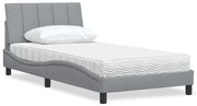 vidaXL Cama com colchão 100x200 cm tecido cinzento-claro