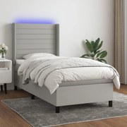 Cama box spring c/ colchão e LED 100x200 cm tecido cinza-claro