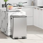 Caixote do lixo duplo para cozinha, 2 x 28 L, 2 tampas com fecho suave, baldes interiores removíveis e pegas