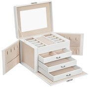 Caixa para joias SONGMICS, organizador de joias com 4 níveis, estojo para joias com fechadura e bandejas, forro de veludo, branco JBC159W01