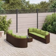 vidaXL 9 pcs conjunto sofás p/ jardim c/ almofadões vime PE castanho