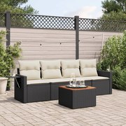 vidaXL 5 pcs conjunto sofás de jardim com almofadões vime PE preto