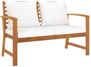 vidaXL Banco jardim 120 cm com almofadão cor creme acácia maciça