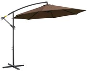 Outsunny Chapéu de Sol de Jardim Ø300x250cm Chapéu de Sol Excêntrico Inclinável com Manivela Base Cruzada Café | Aosom Portugal