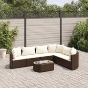 7 pcs conjunto de sofás jardim c/ almofadões vime PE castanho