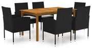 vidaXL 7 pcs conjunto de jantar para jardim preto