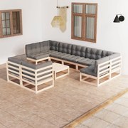 vidaXL 10 pcs conjunto lounge de jardim c/ almofadões pinho maciço