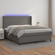 vidaXL Cama box spring c/ colchão/LED 160x200cm couro artificial cinza