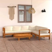 7 pcs conj. lounge de jardim c/ almofadões branco nata acácia