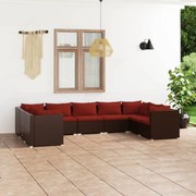 9 pcs conjunto lounge jardim c/ almofadões vime PE castanho