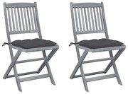 vidaXL Cadeiras exterior dobráveis c/ almofadões 2 pcs acácia maciça