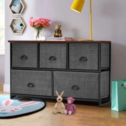 Organizador com 5 gavetas com armação de ferro para o hall de entrada do quarto 100 x 30 x 53,5 cm  Preto e cinzento escuro