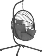 Outsunny Cadeira Suspensa com Suporte Cadeira Baloiço de Exterior com Cesta Dobrável Almofada e Apoio para a Cabeça 120x106x188 cm  Cinza | Aosom Portugal